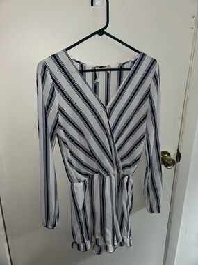 Mimi Chica - Black and White Striped Romper - Medium/M